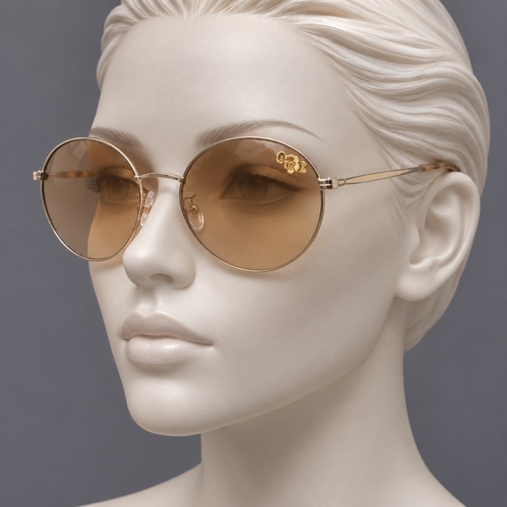 Coach Sunglasses Womens HC7078 Light Gold Brown Round Floral Logo 56-18-140